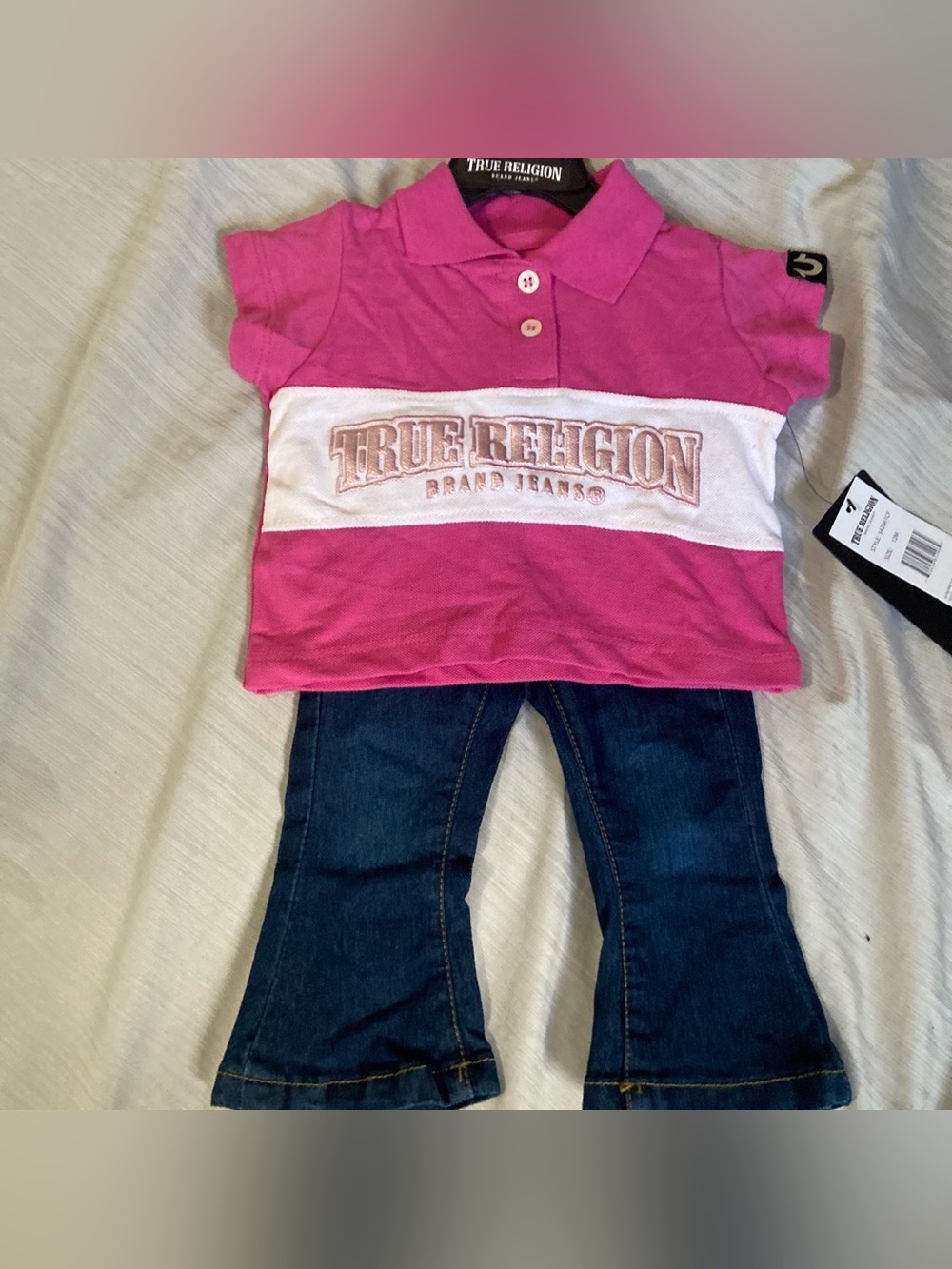 True Religion Hot Pink Polo with White Chest Stripe - Kids